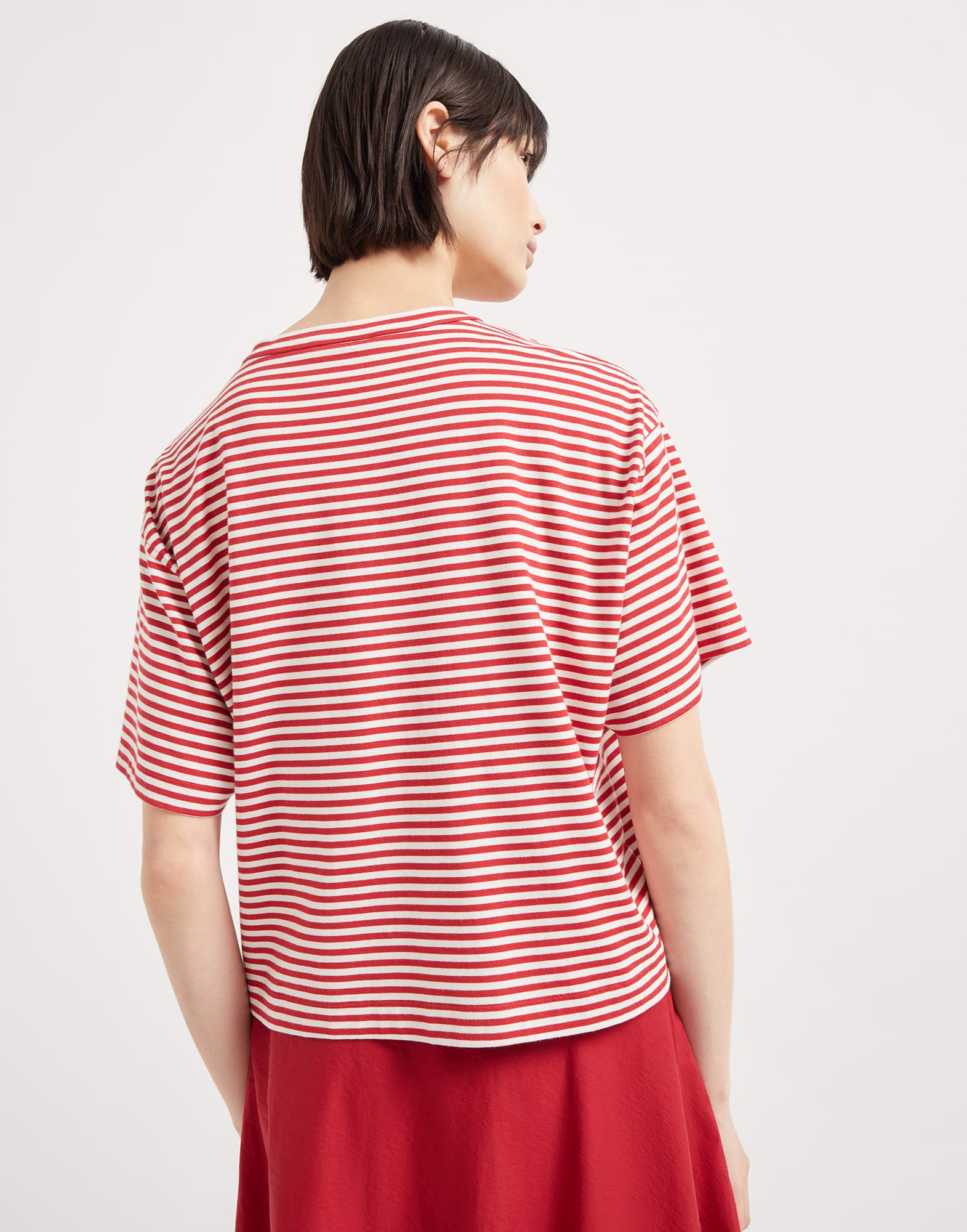 Cotton striped jersey cropped t-shirt with shiny pocket detail - 2