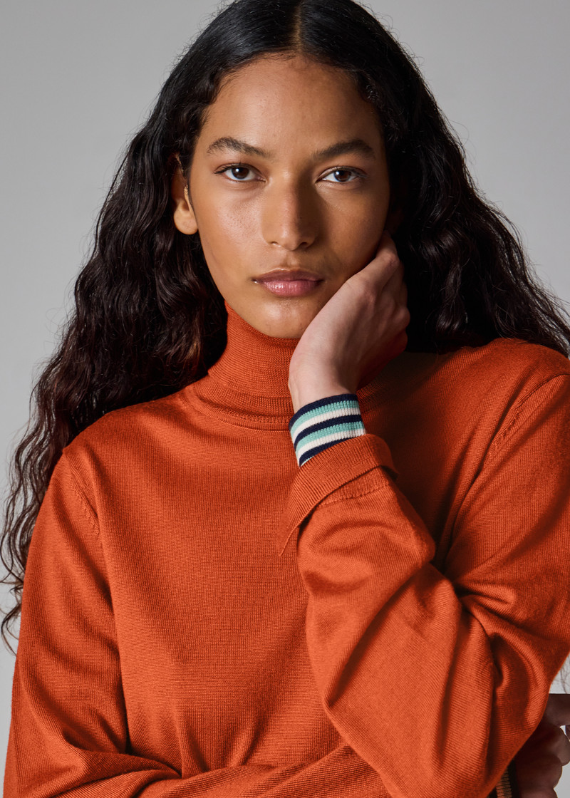 Women's Orange Merino Wool Roll Neck Sweater 4
