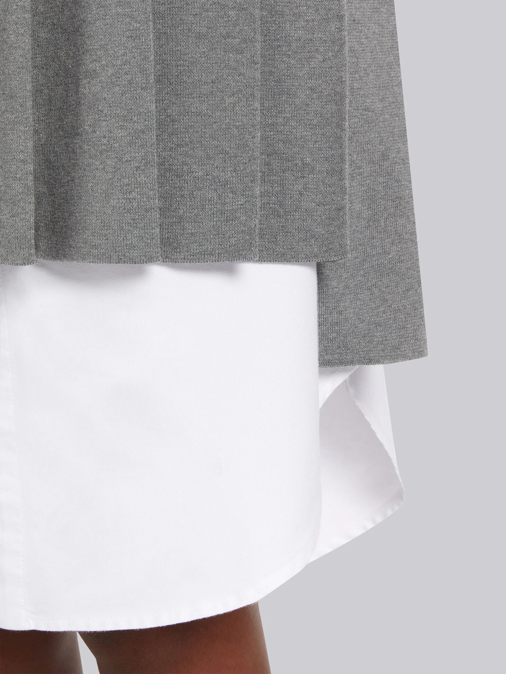 Light Grey Pique Stitch Cotton 4-Bar Dropped Back Pleated Mini Skirt - 5