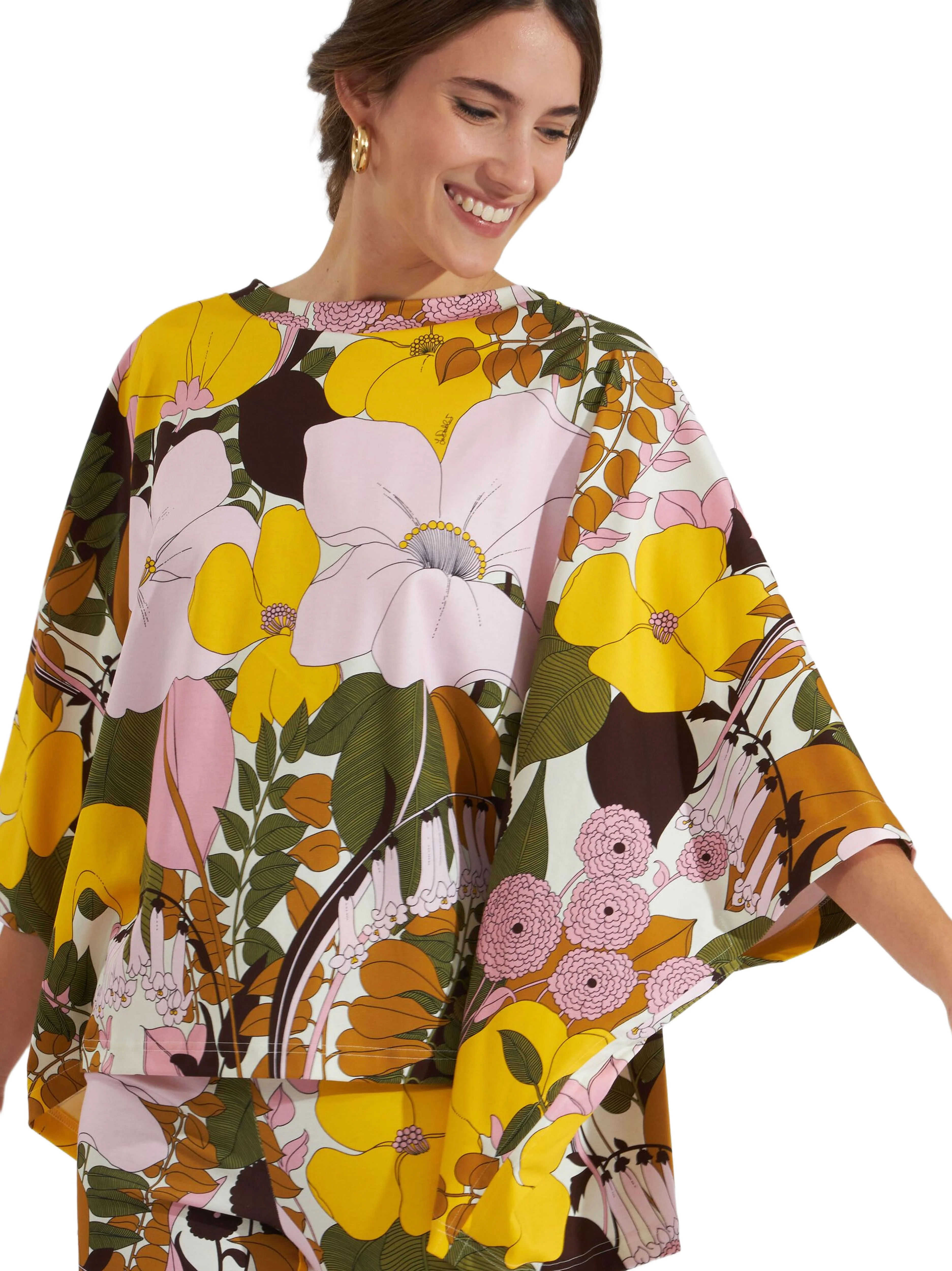 La DoubleJ Meditation Poncho Big Flower Rose Pink at Nordstrom - 1