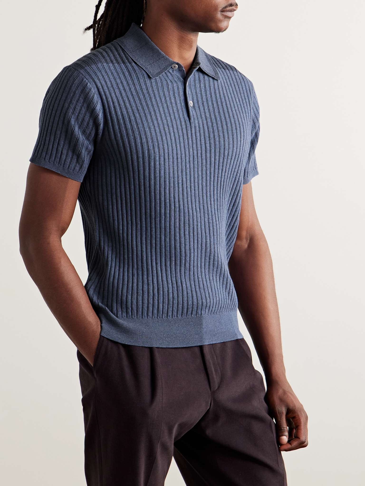 Slim-Fit Ribbed Organic Cotton Polo Shirt - 3