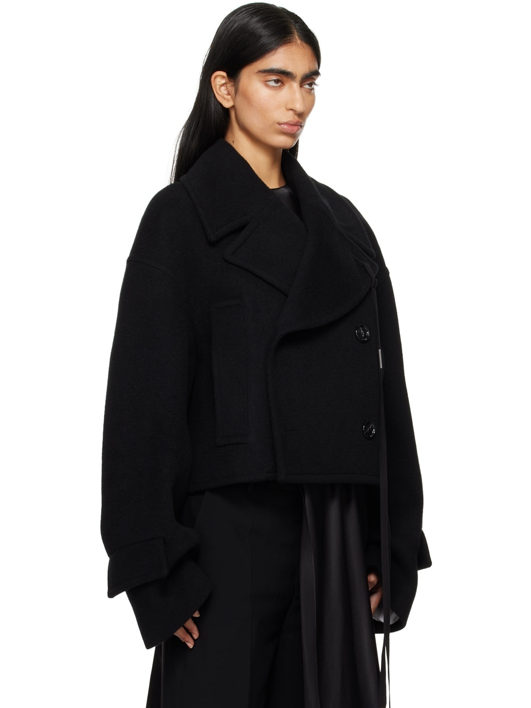 Black Davin Double-Breasted Short Jacket - 2
