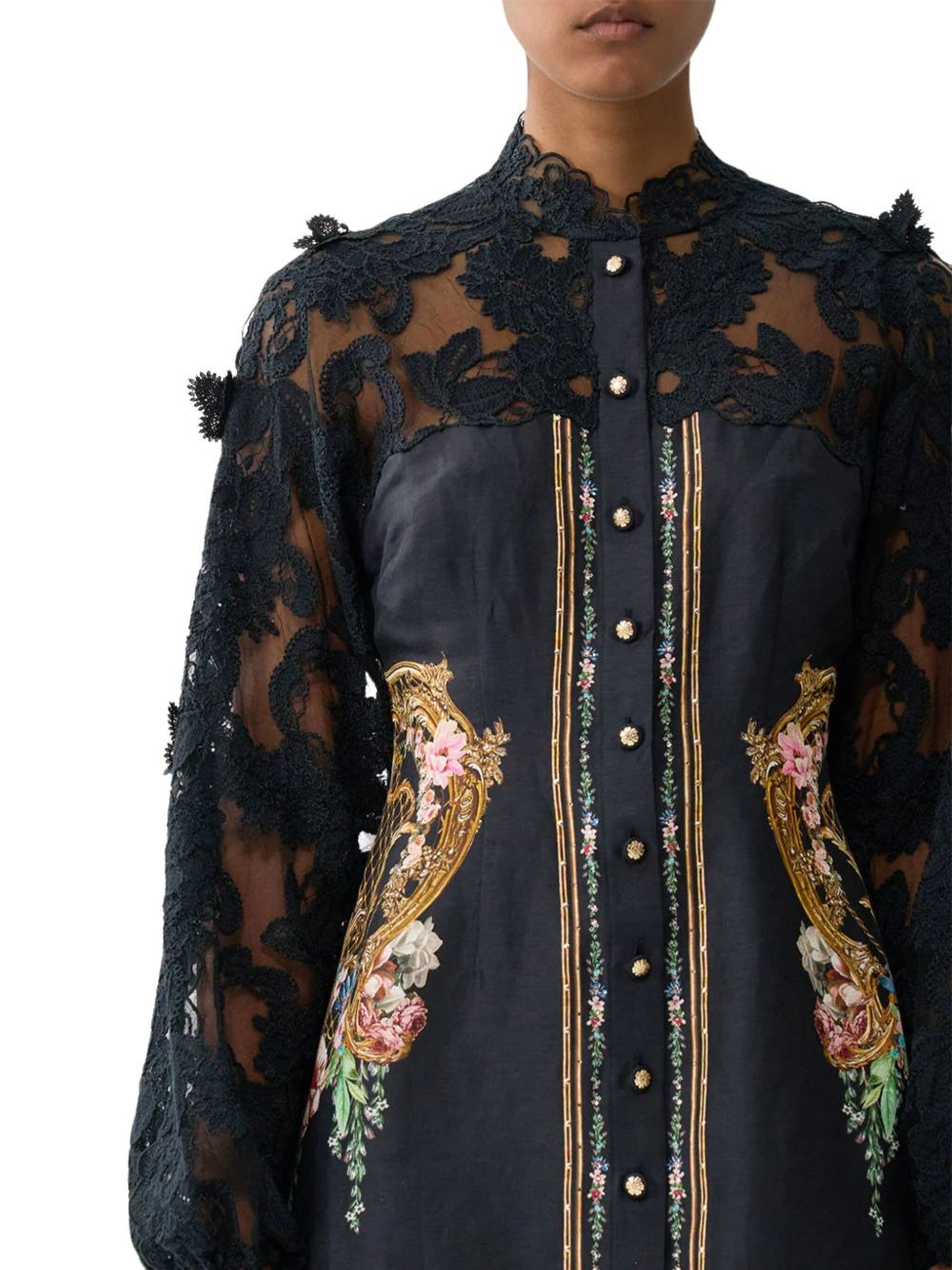 lace-sleeve floral print mini dress - 5