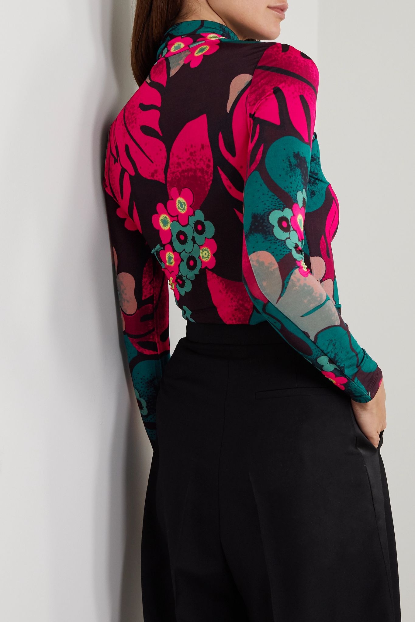 Floral-print stretch-jersey turtleneck top - 3