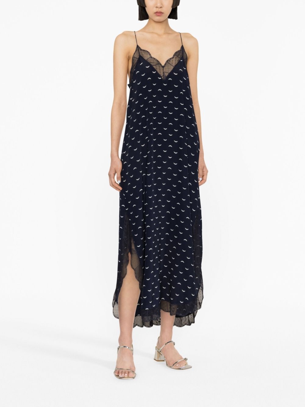 lace-trim silk midi dress - 2