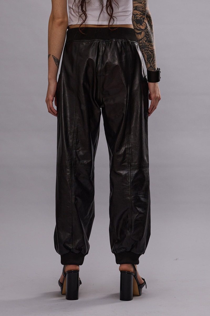 PLEATED POCKET STRAIGHT LEG LEATHER PANT - BLACK 3