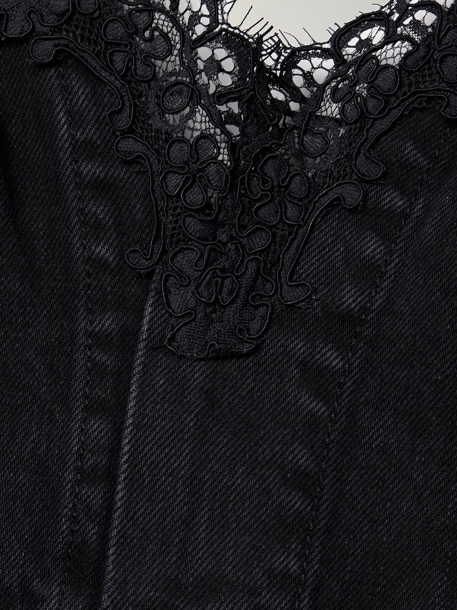 Lace-trimmed paneled organic denim midi dress Black - 4