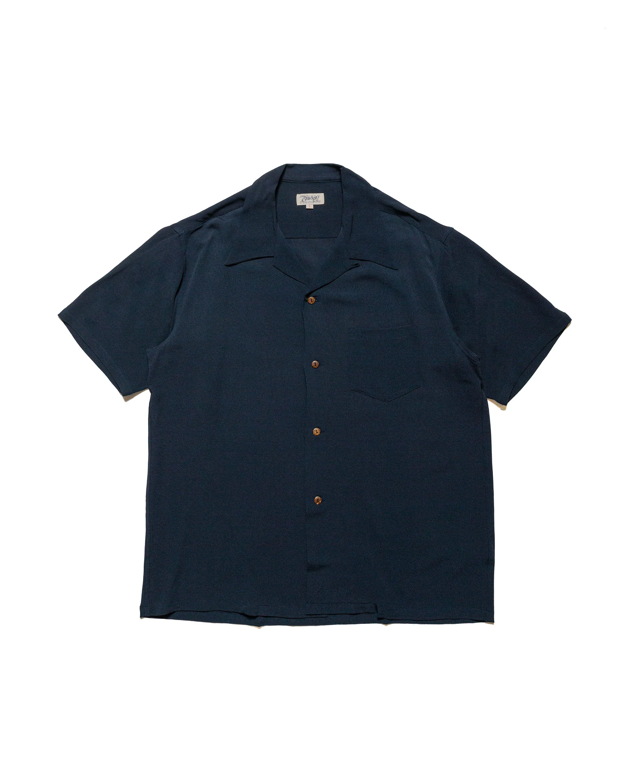 MS24008 Silk Rayon Open Collar Shirt Navy - 1