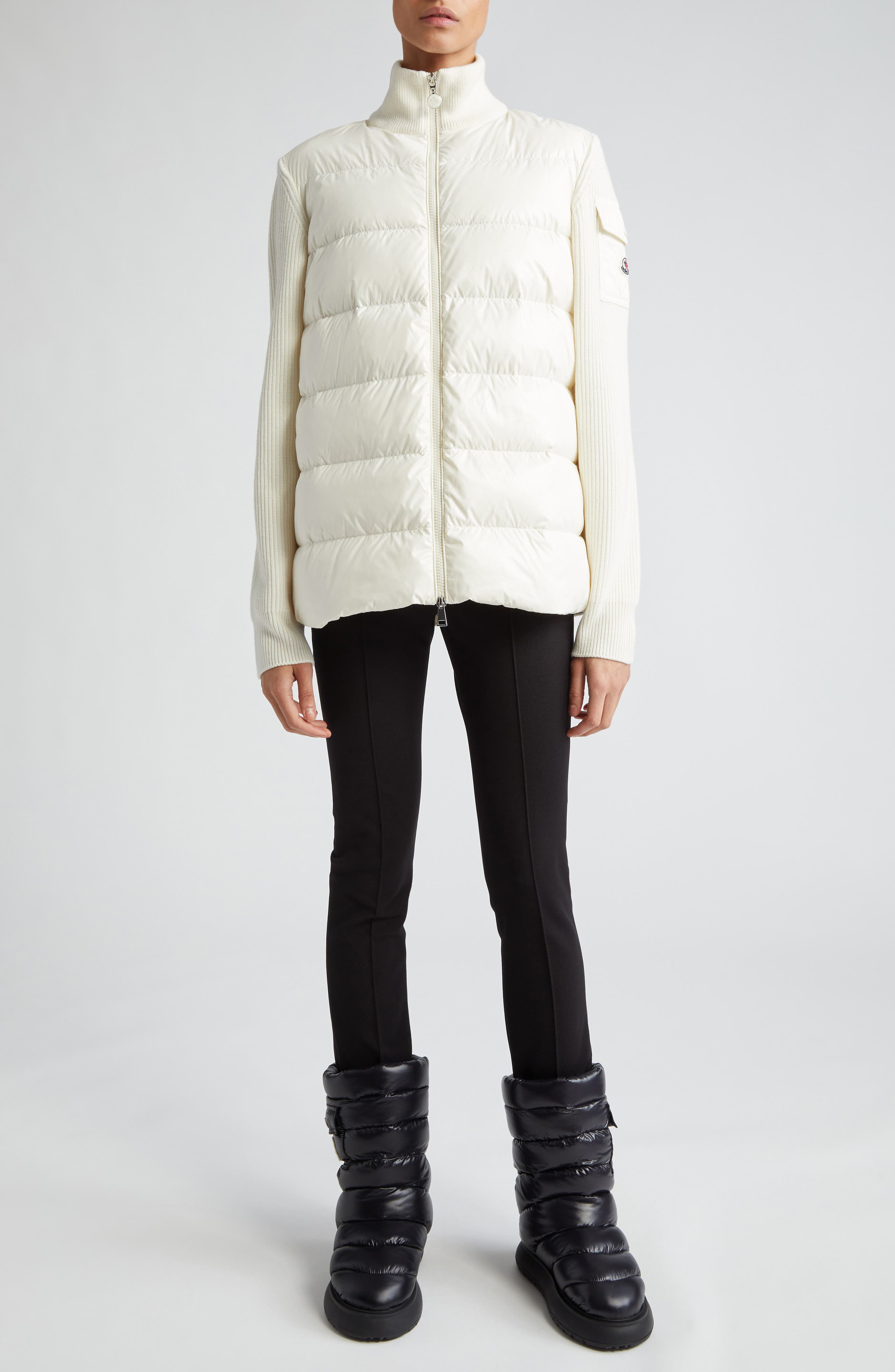 Quilted Nylon & Wool Knit Cardigan - 2