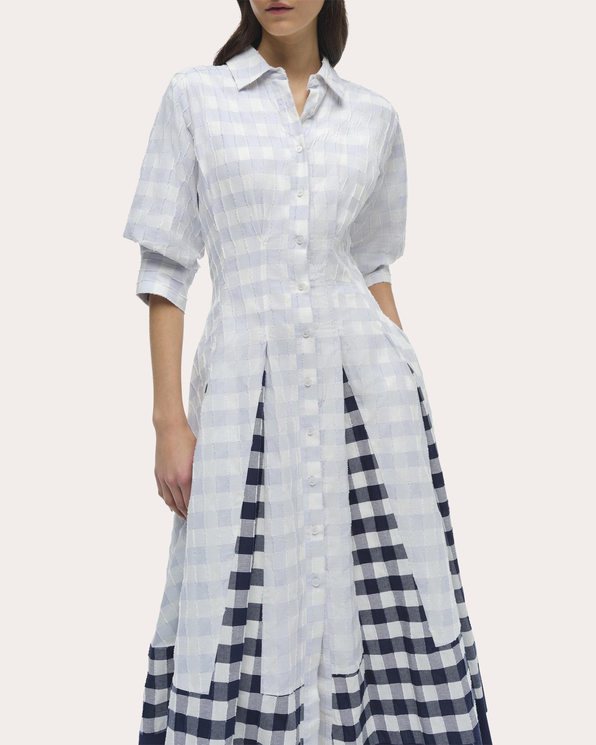 Jazz Gingham Cotton Fil-Coupe Pintuck Midi Dress - 4