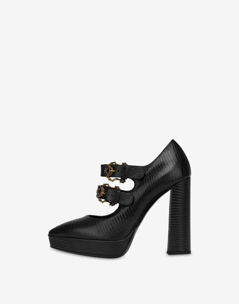 TEGU LIZARD-PRINT BAROQUE BUCKLES COURT SHOES 2