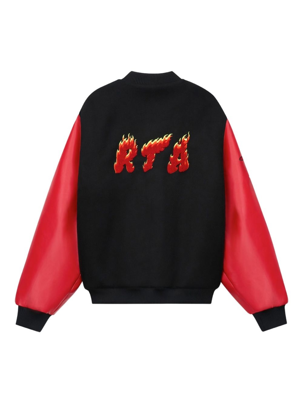 flame-logo leather-sleeve jacket - 2