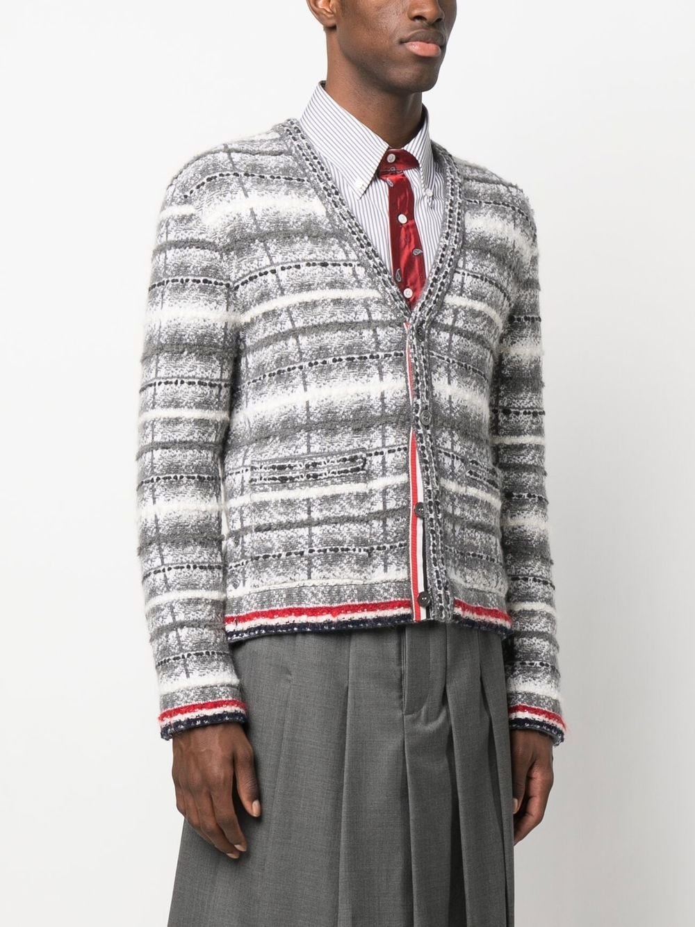 Tartan Check Inlay Jacquard cardigan - 3