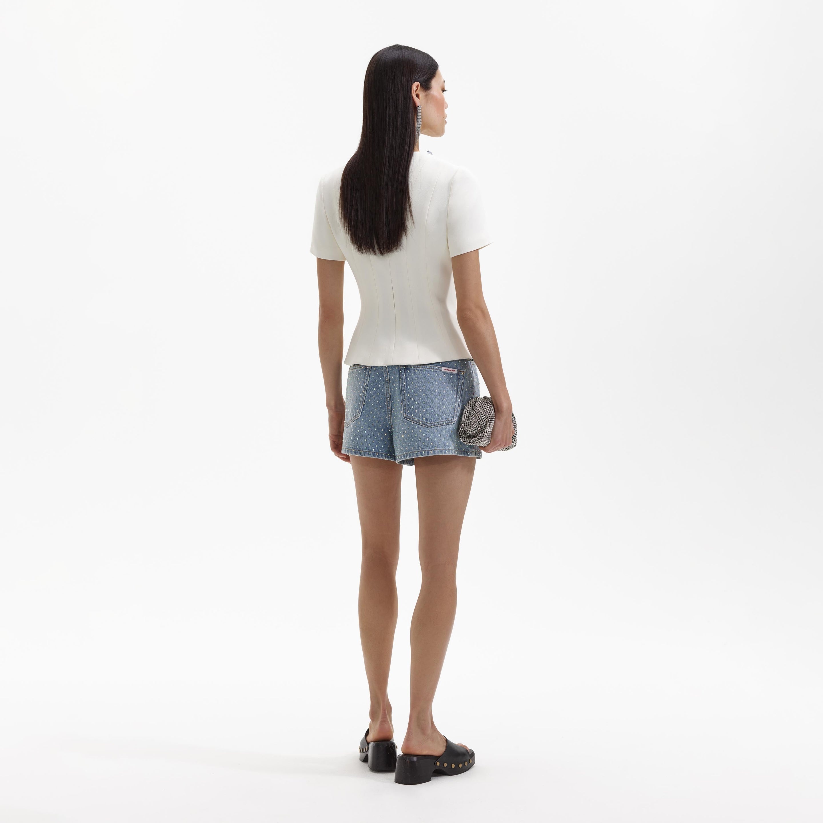 Cream Crepe Embellished Top - 3