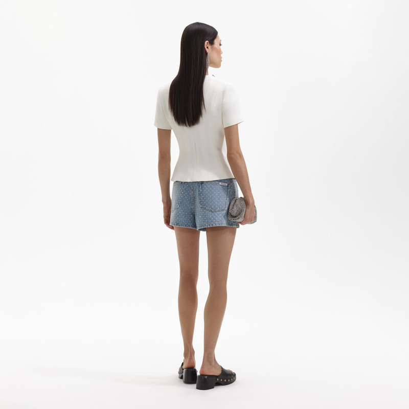 self-portrait Cream Crepe Embellished Top outlook