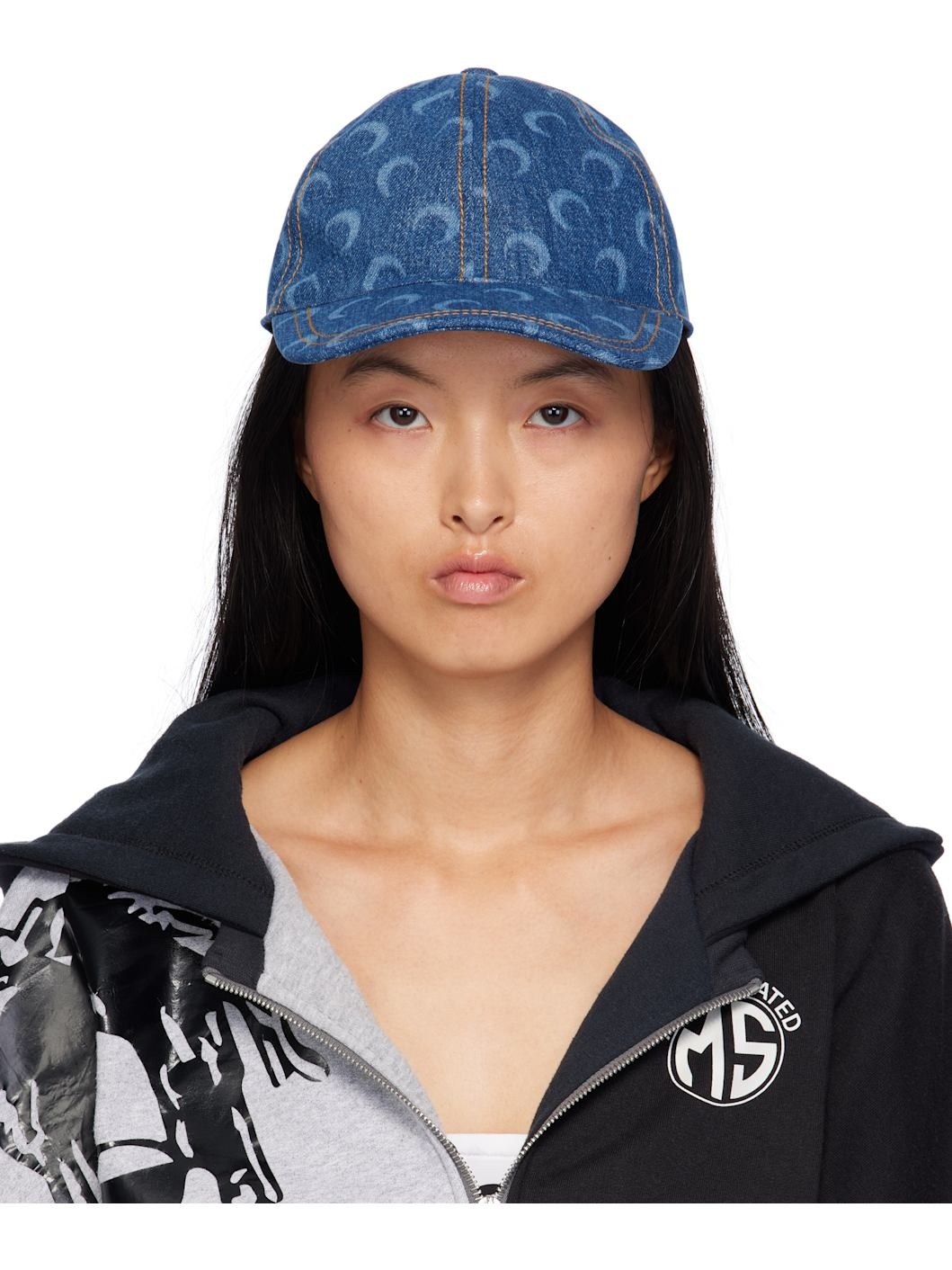 【関税込み】Moon Laser Cap - Marine Serre - Cotton - Blue Marine Serre Blue Moon Laser Denim Cap | ssense | REVERSIBLE