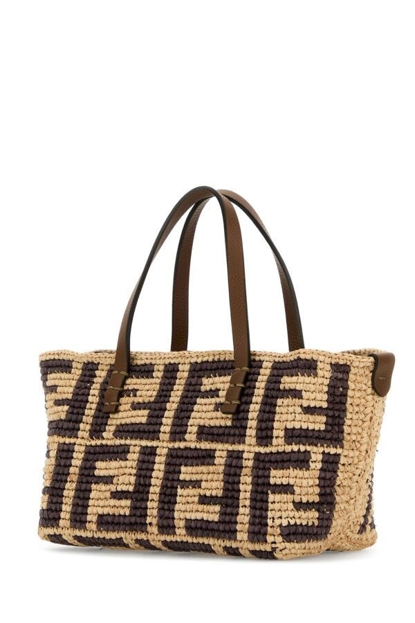 FENDI Fendi Woman Embroidered Straw Mini Roll Handbag