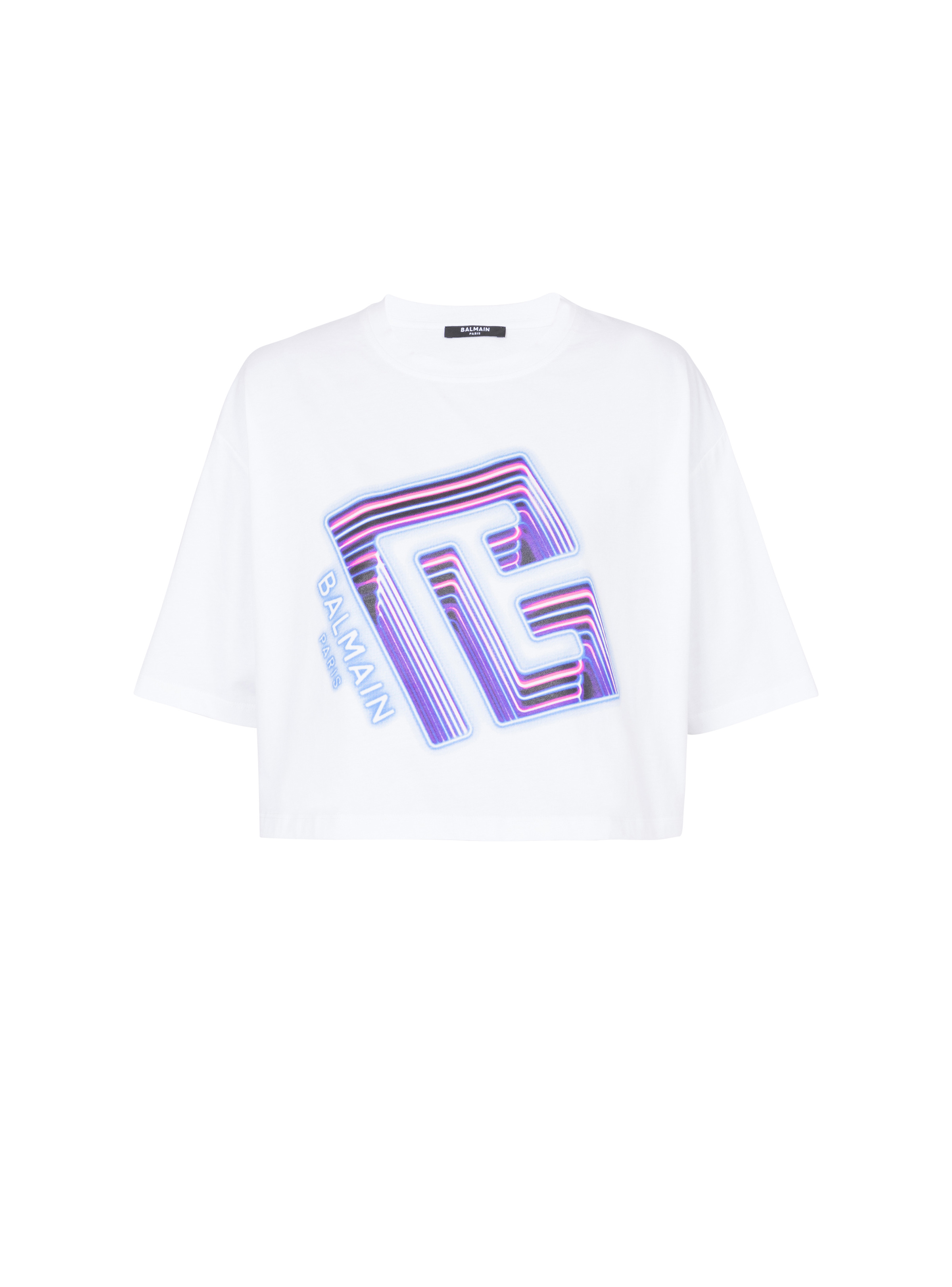 Cropped T-shirt with neon printed labyrinth logo - 1