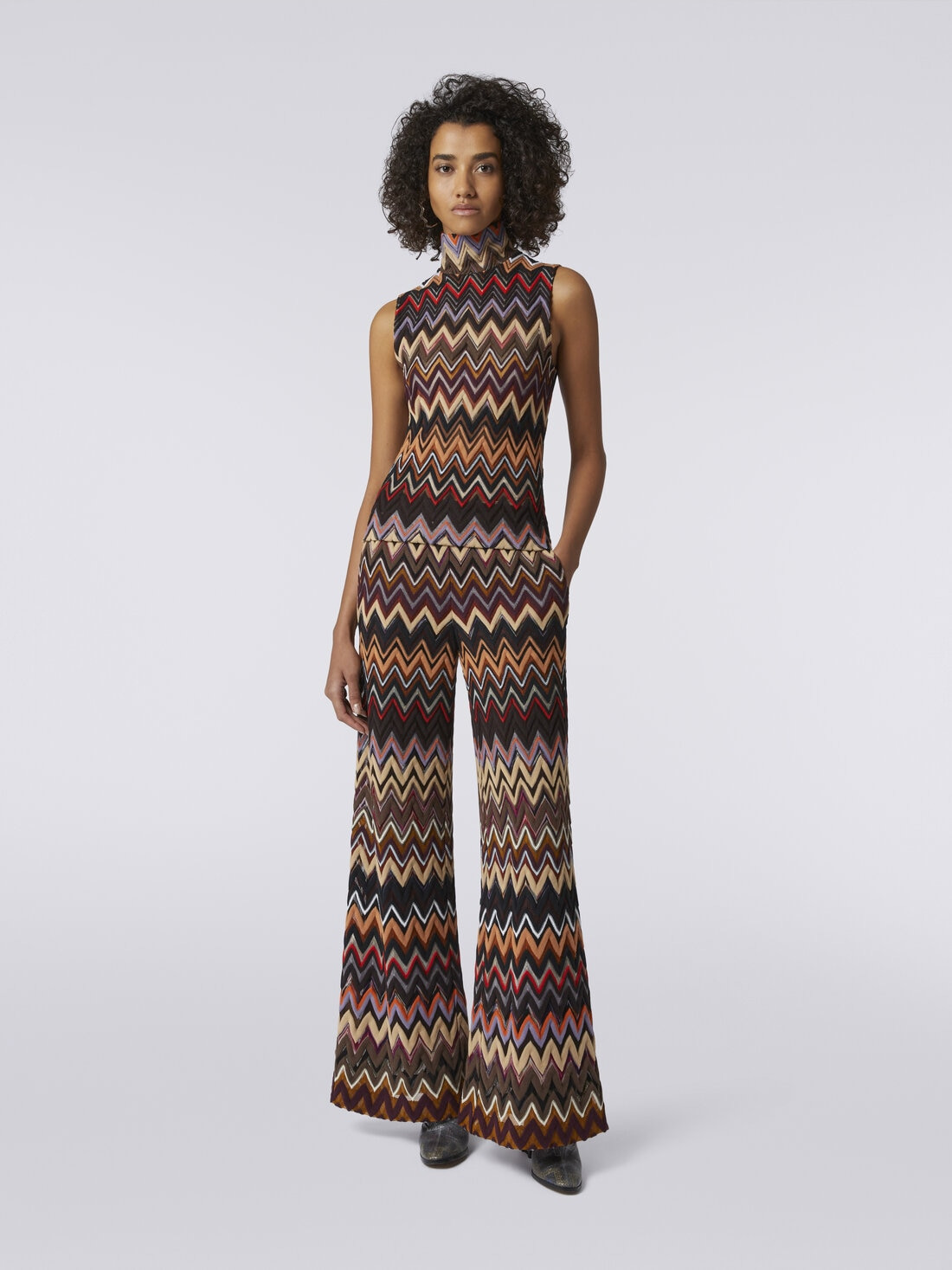 Palazzo trousers in wool and viscose with zigzag pattern - 2