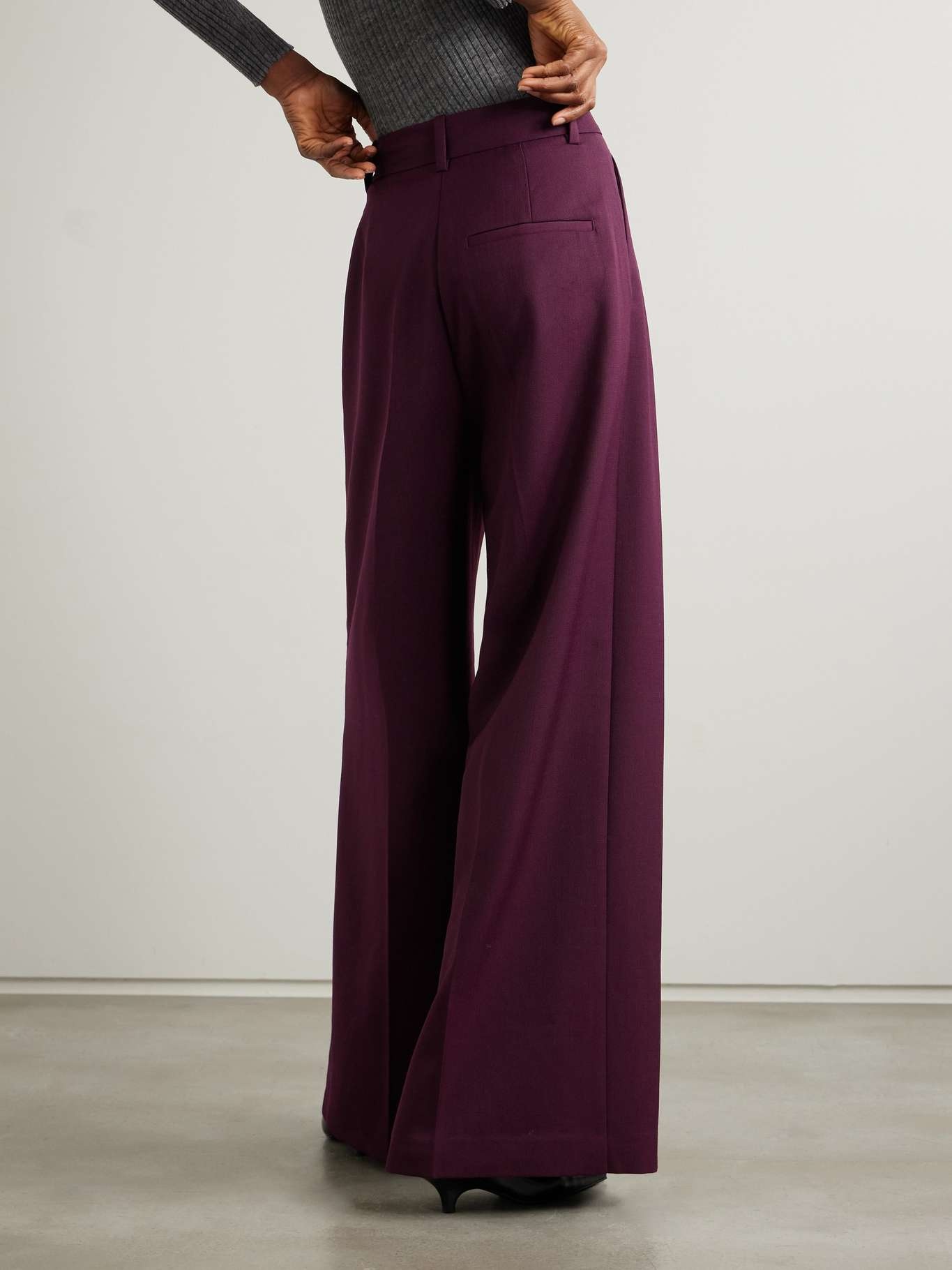 Lou pleated woven wide-leg pants Burgundy - 3
