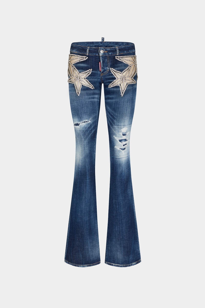 DARK RIPPED WASH STARRY NIGHT LOW WAIST FLARE JEAN - 1