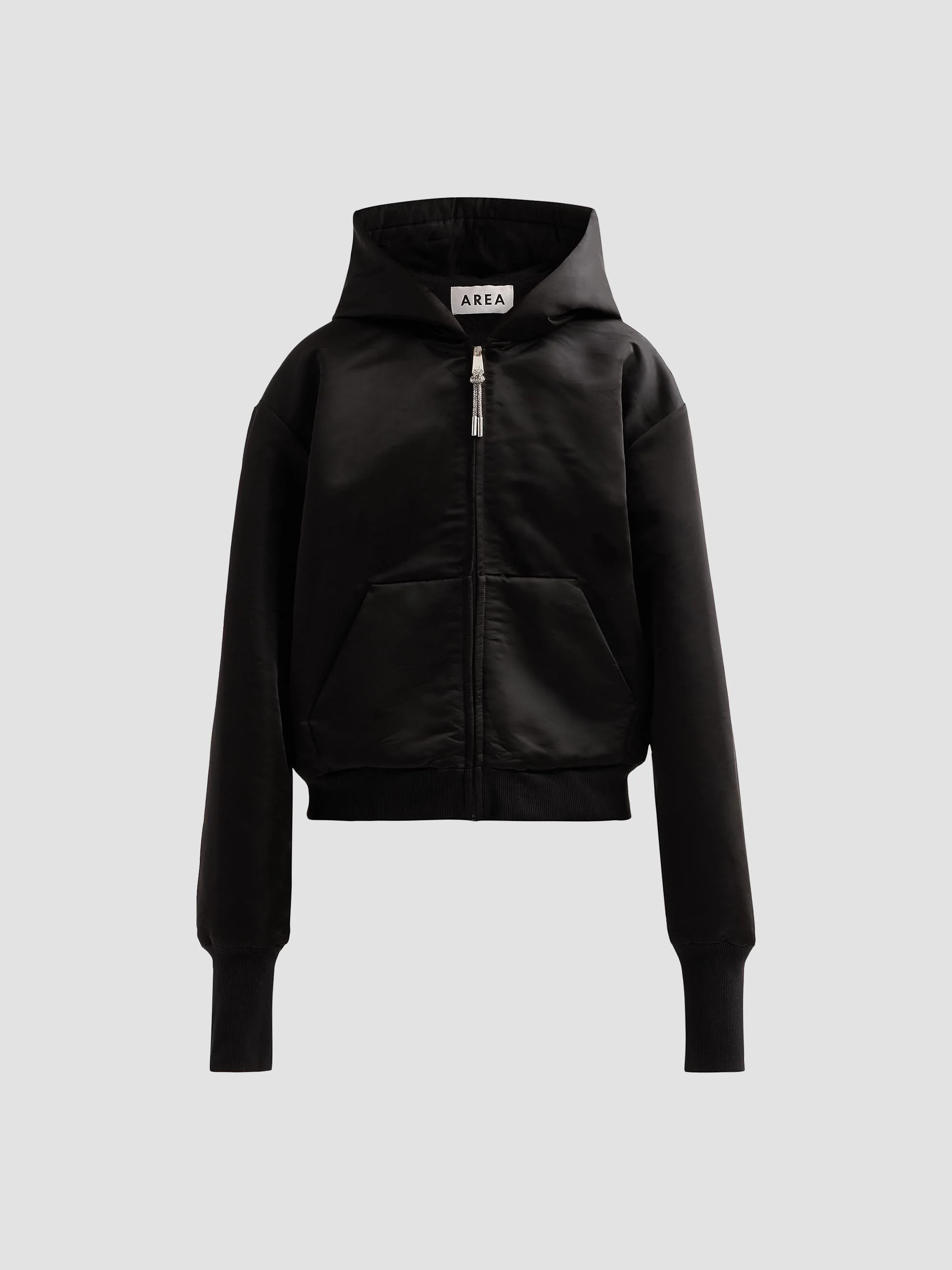 Women's Satin Zip Hoodie - Black - 1