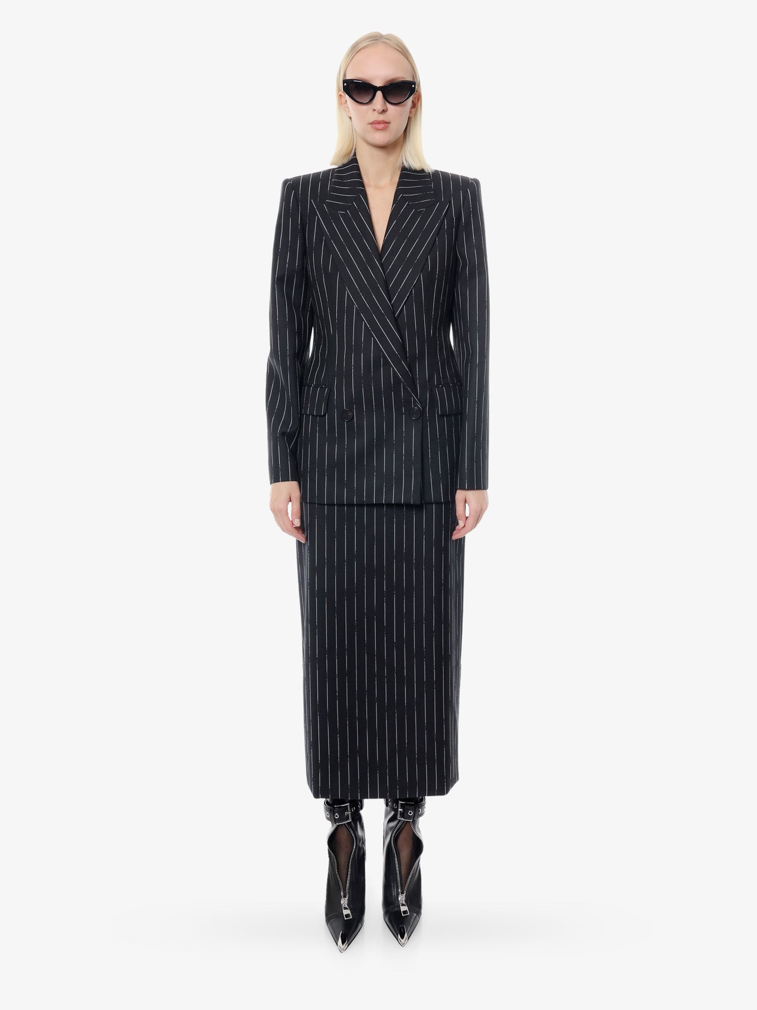 Double-Breasted Broken Pinstripe Blazer - 2