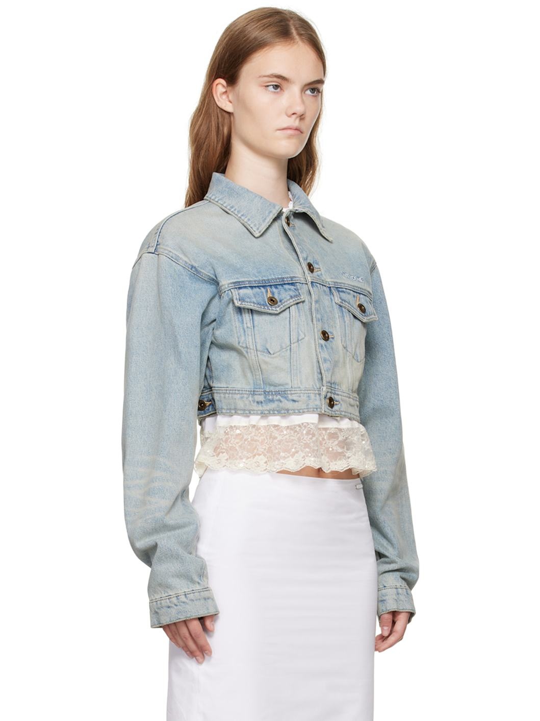 Blue Cropped Denim Jacket - 2