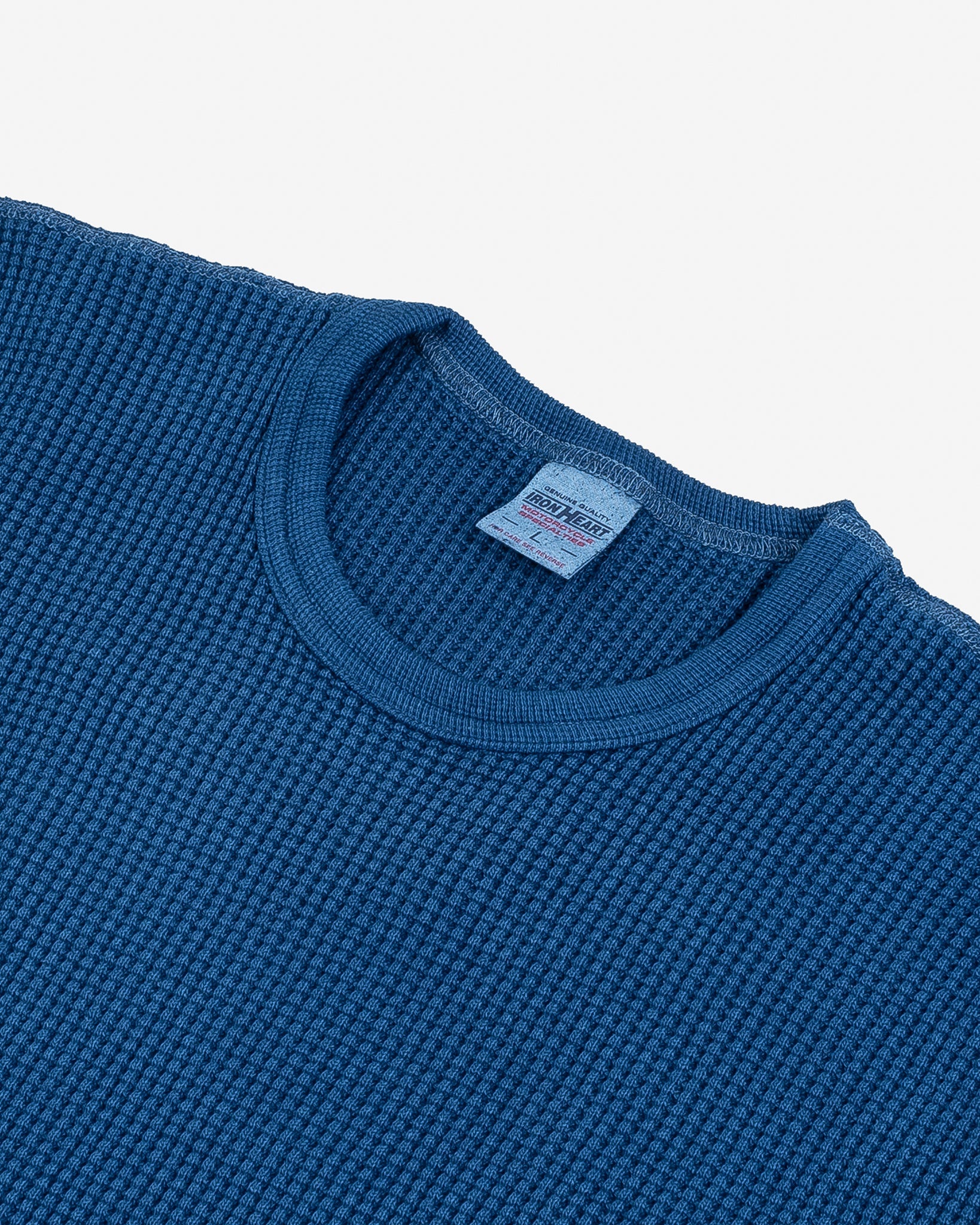 IHTL-1301-IND Waffle Knit Long Sleeved Crew Neck Thermal Top - Indigo Dyed - 6