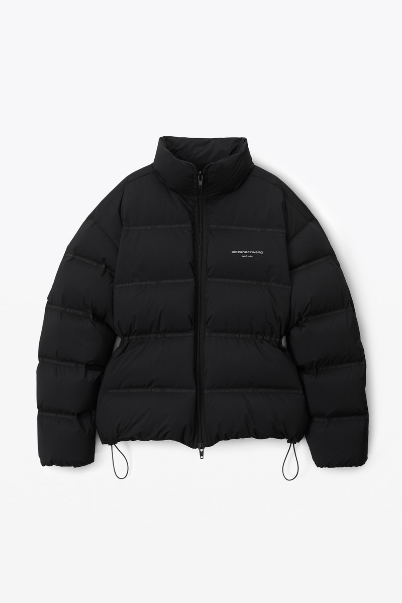 puffer coat with reflective logo 1