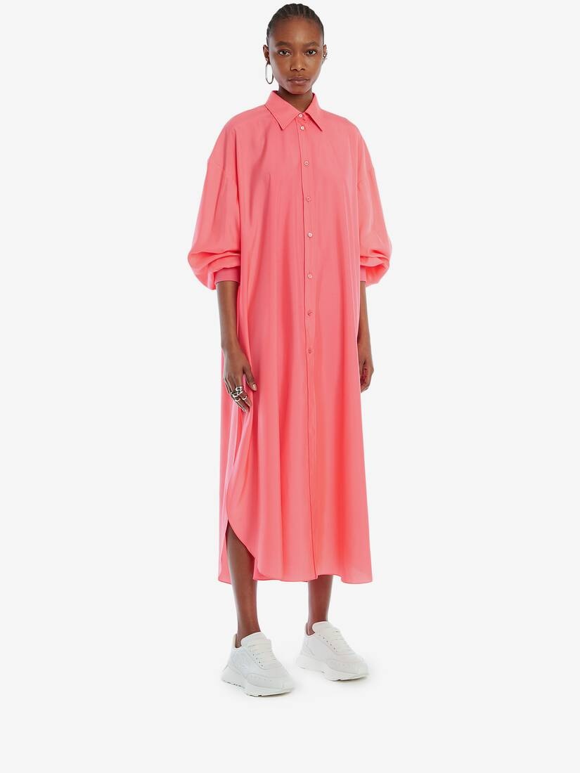Cocoon Sleeve Shirt Dress in Neon Pink - 3