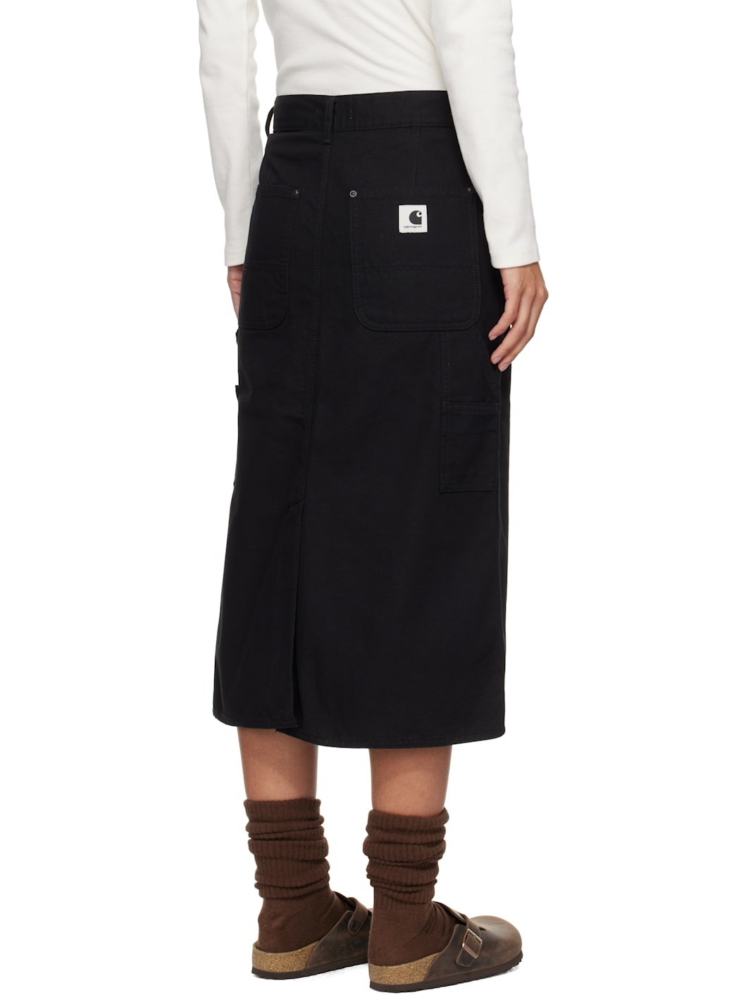 Black Double Knee Midi Skirt - 3