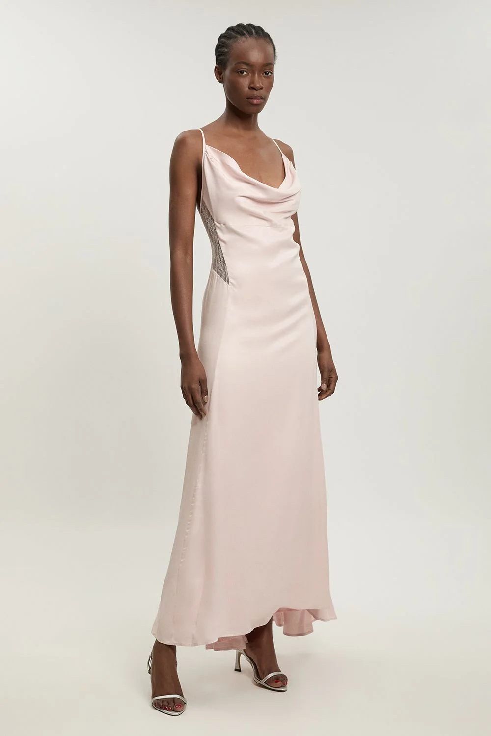 Lace Insert Satin Viscose Bias Cut Maxi Dress - 1