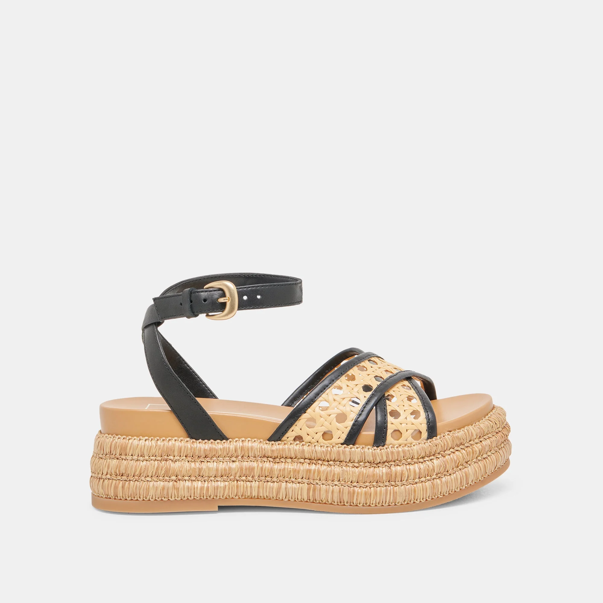 WRILEY SANDALS BLACK WOVEN RAFFIA - 1