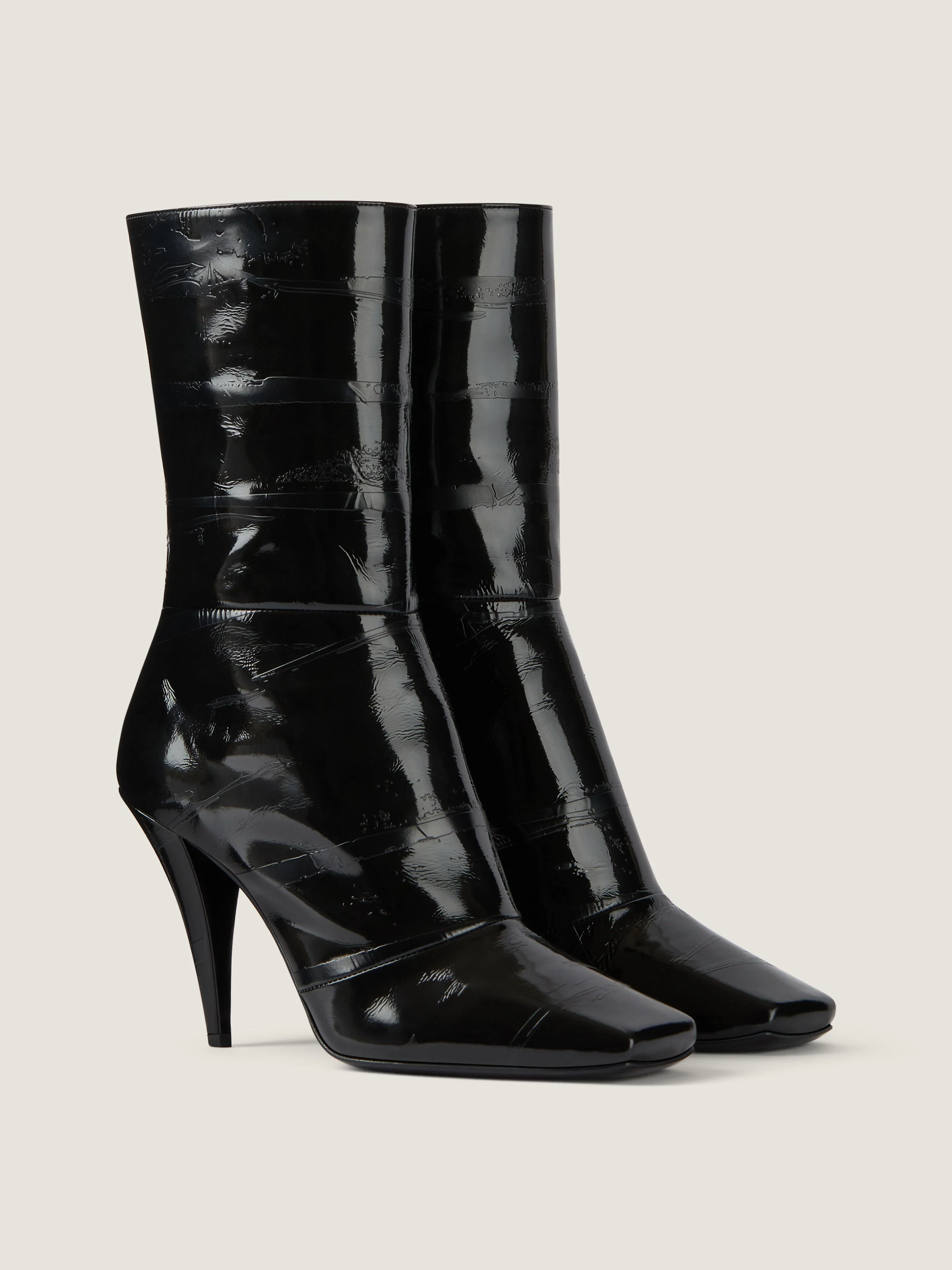 SLICED SQUARE ANKLE BOOTS IN SHINY LEATHER - 1
