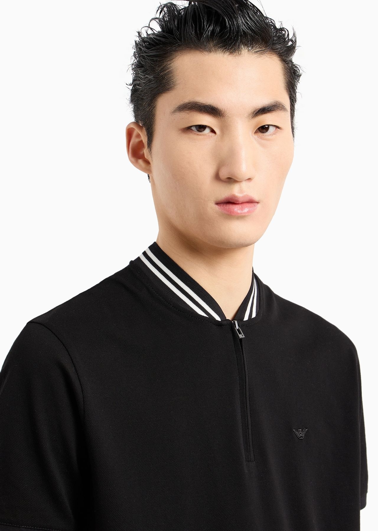 Mercerised piqué polo shirt with zip, bomber jacket collar and micro eagle embroidery - 5