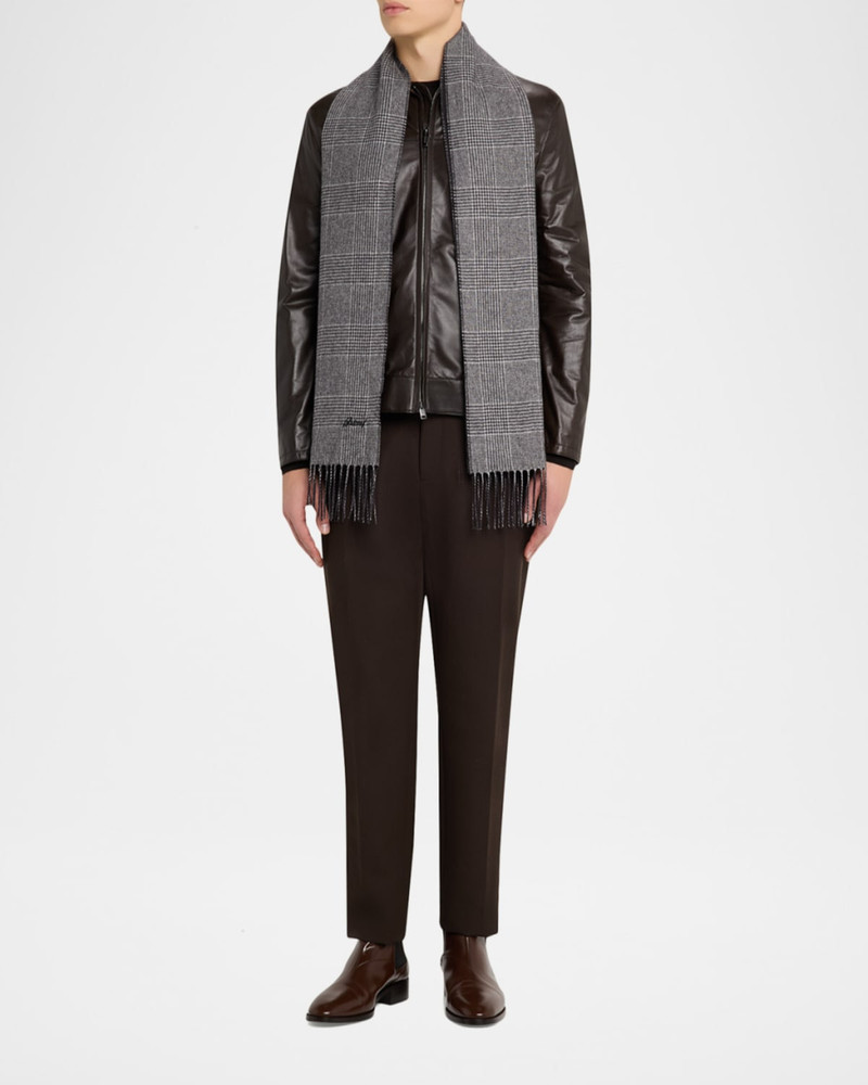 Brioni Men & apos;s Silk and Cashmere Double-Face Houndstooth Plaid Scarf outlook