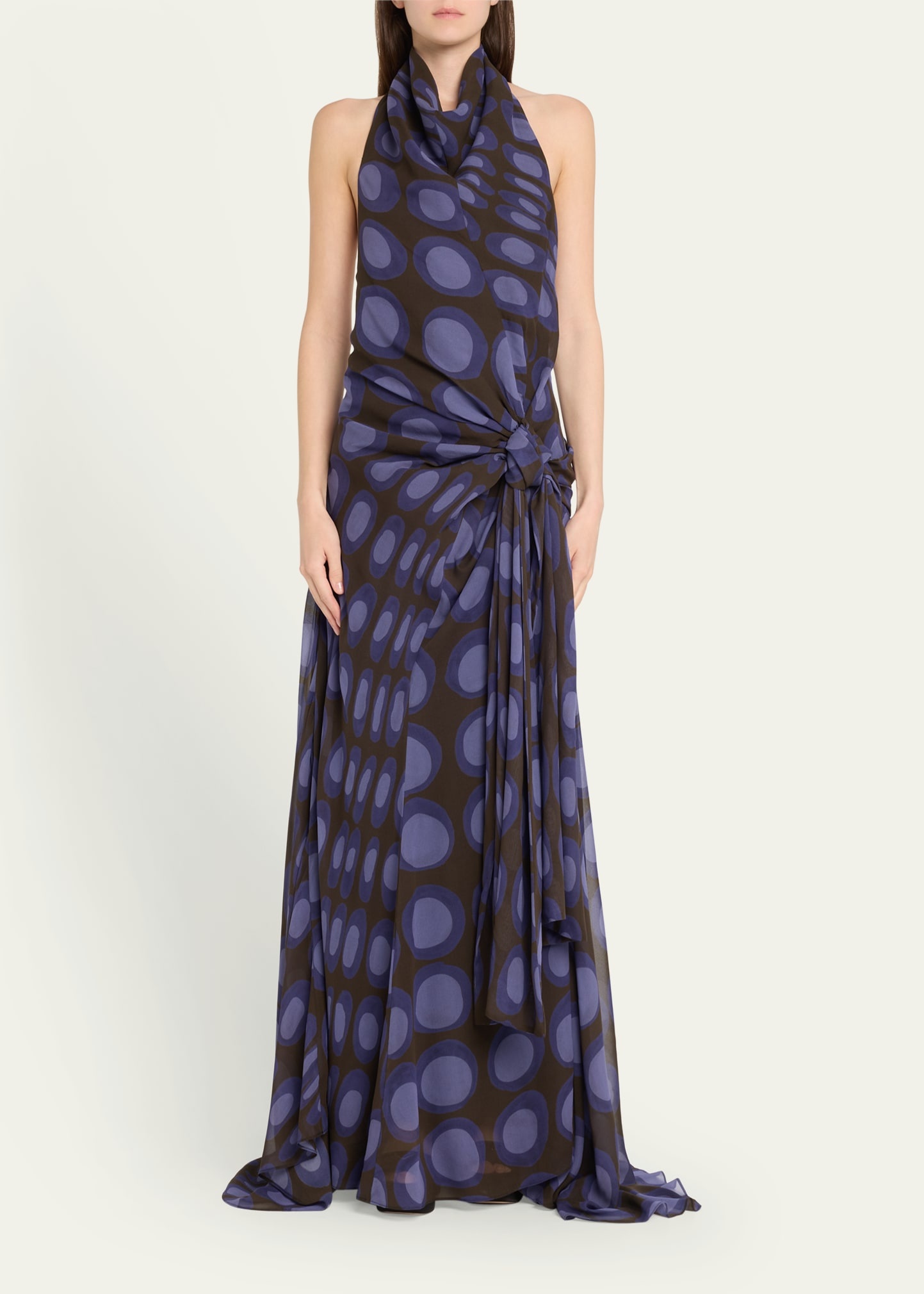 Halter Wiggle Dot Sarong Silk Maxi Dress - 2