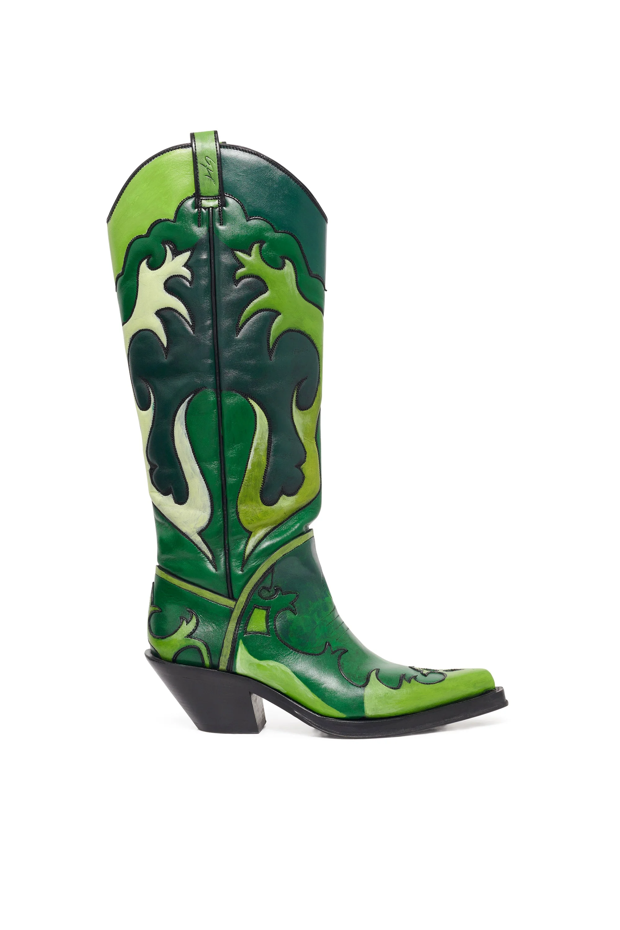 Hand Painted Capitana Cowboy Boot in Green Multi Leather - 1