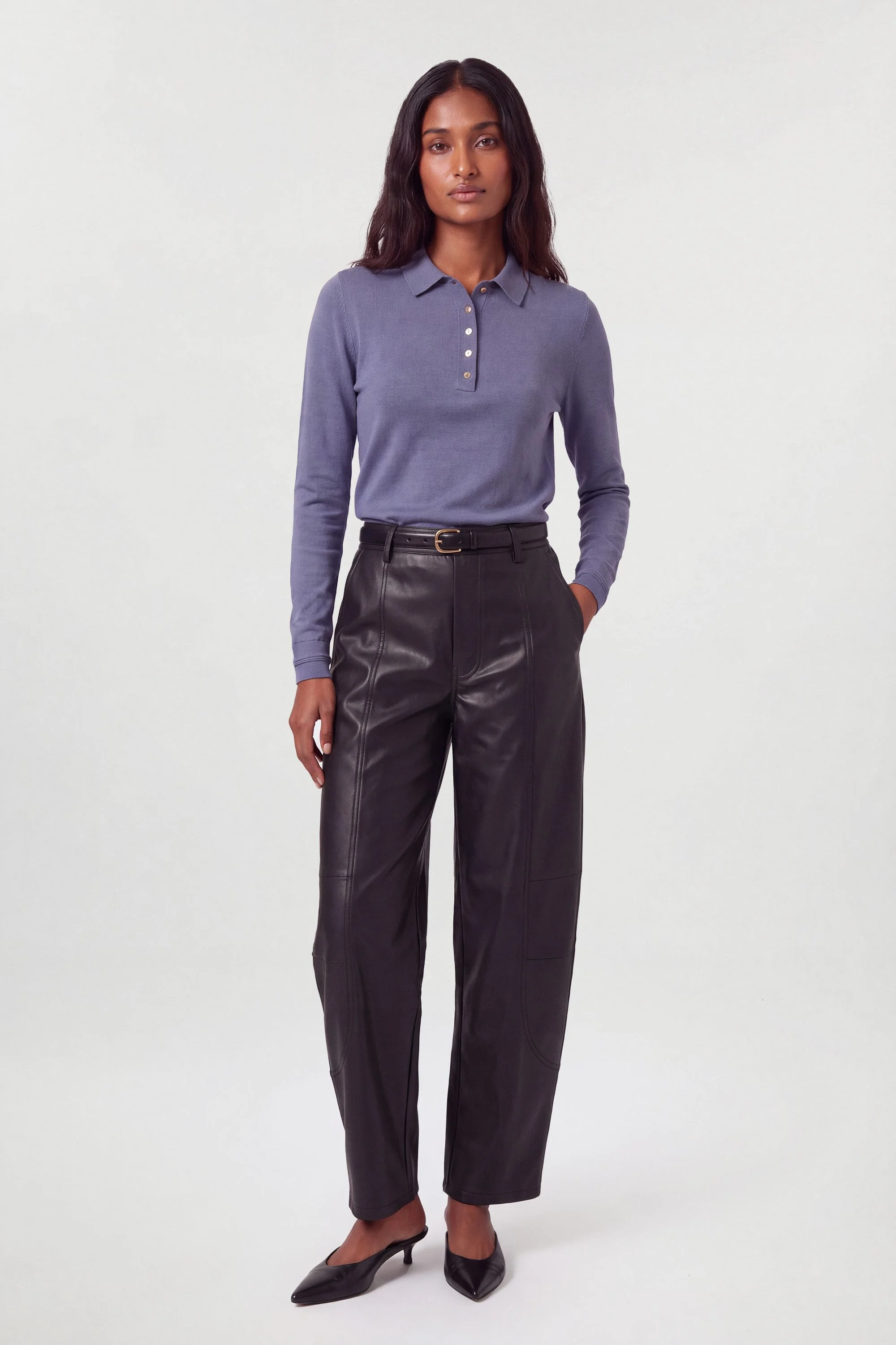 Forever Viscose Blend Knitted Collared Long Sleeve Polo Top - 1