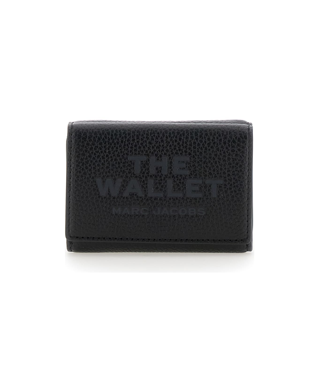 'the Wallet Trifold' Black Wallet With Engraved Logo On The Front In Hammered Leather Woman - 1