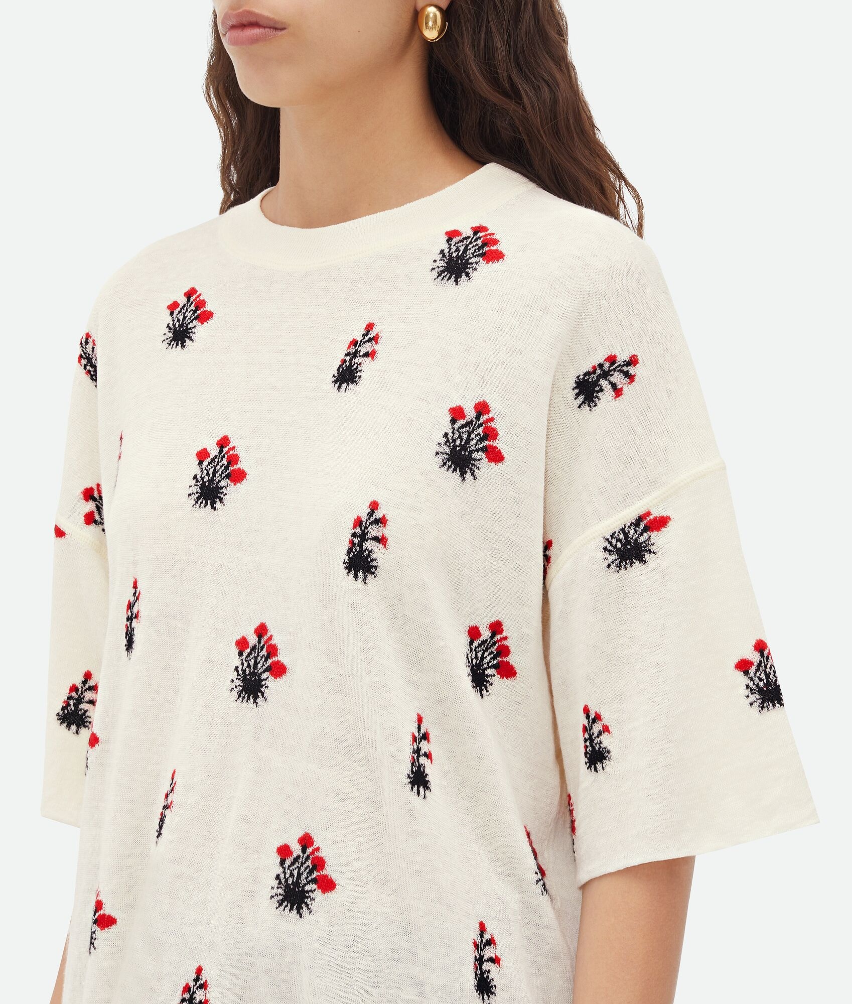 Linen Jacquard Flowers T-Shirt - 4