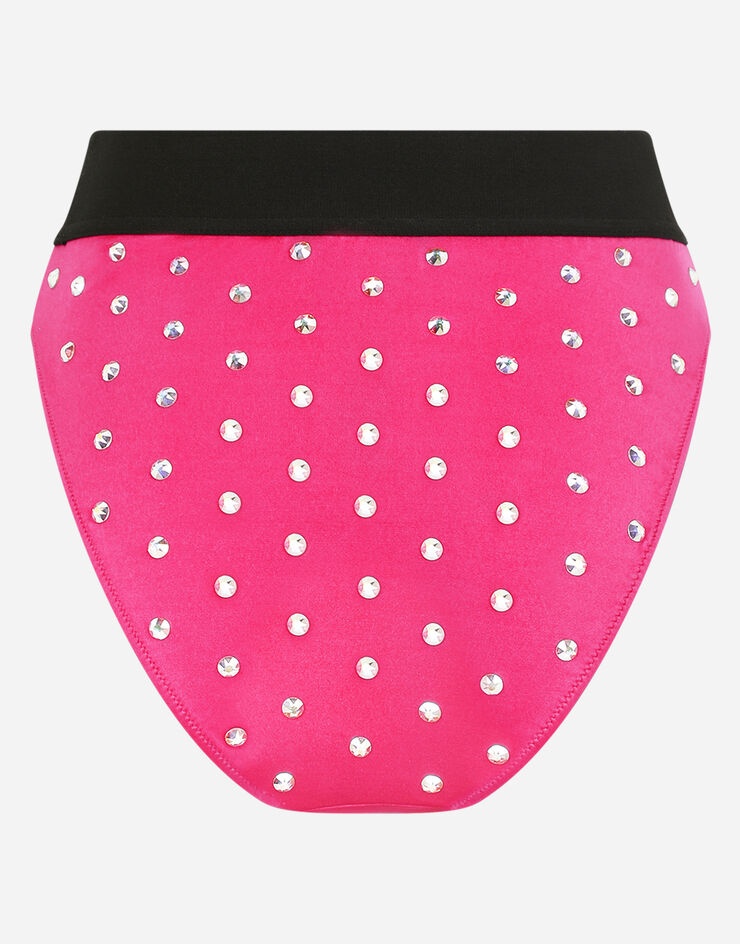 Spandex high-waisted briefs with rhinestones and branded elastic - 3