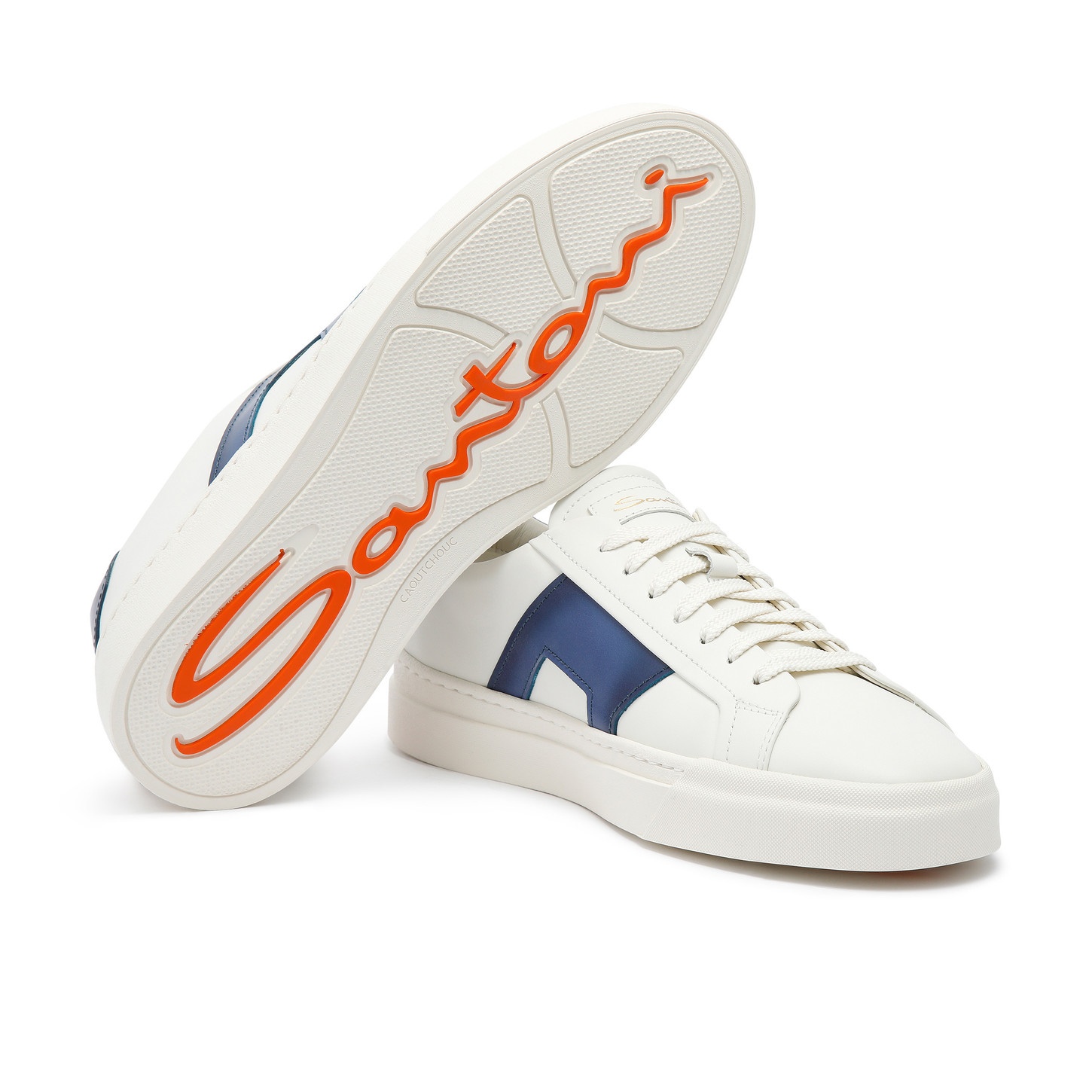 Men’s white and blue leather double buckle sneaker - 4