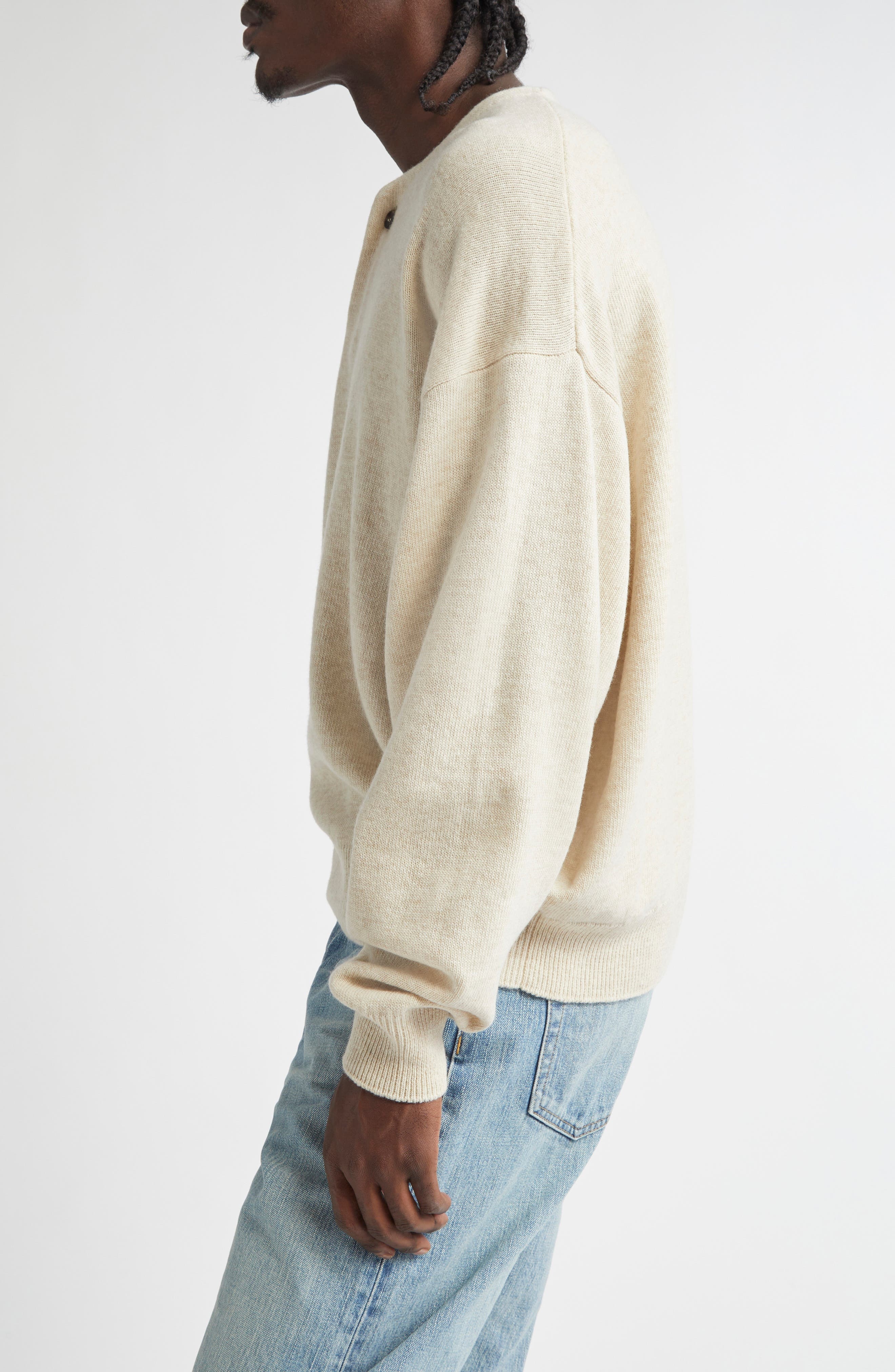 Fear of God Fine Knit Merino Wool Henley in Heather Beige at Nordstrom - 4