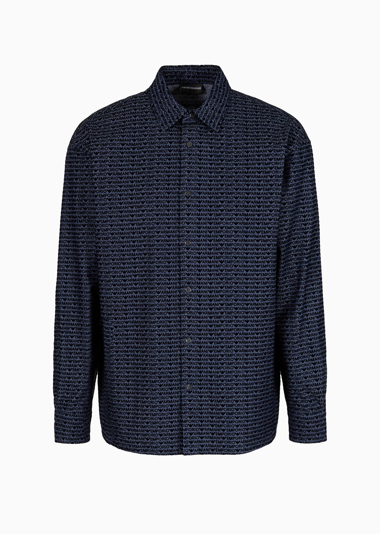 Comfortable chambray shirt with all-over flock logo lettering - 1