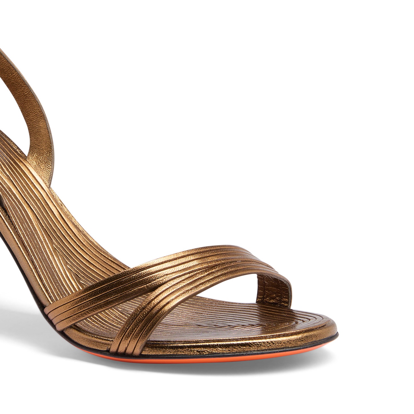 Women's gold leather mid-heel sandal - 6