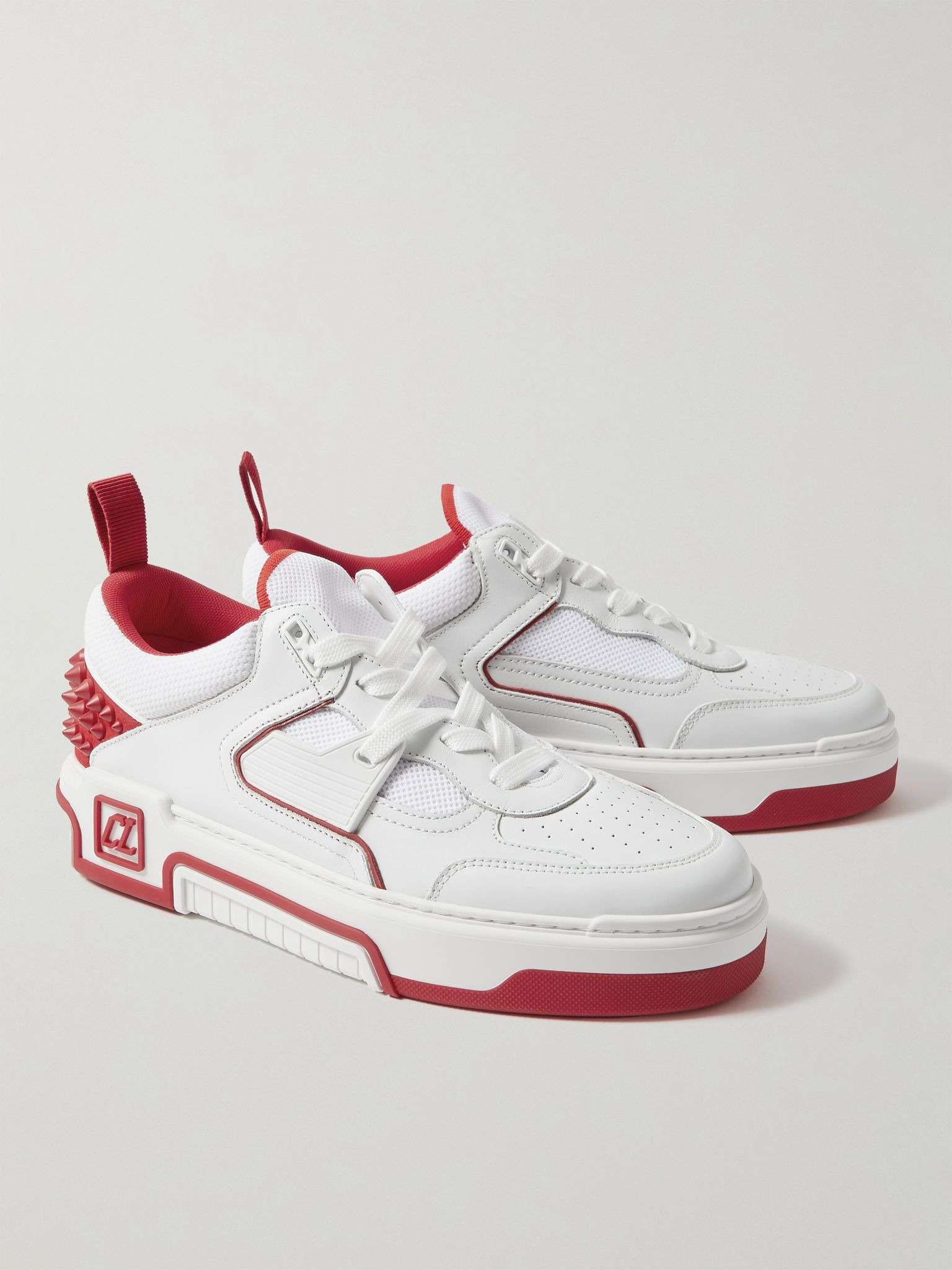 Astroloubi Spiked Leather and Mesh Sneakers White - 4