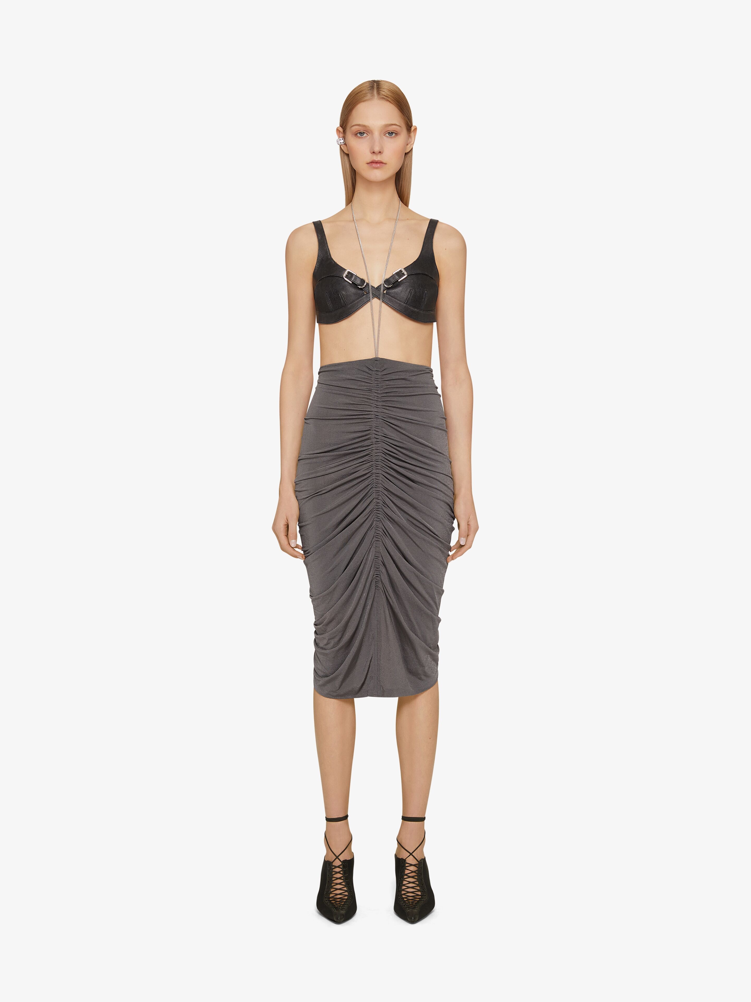 RUCHED SKIRT IN CREPE WITH CHAIN - 2