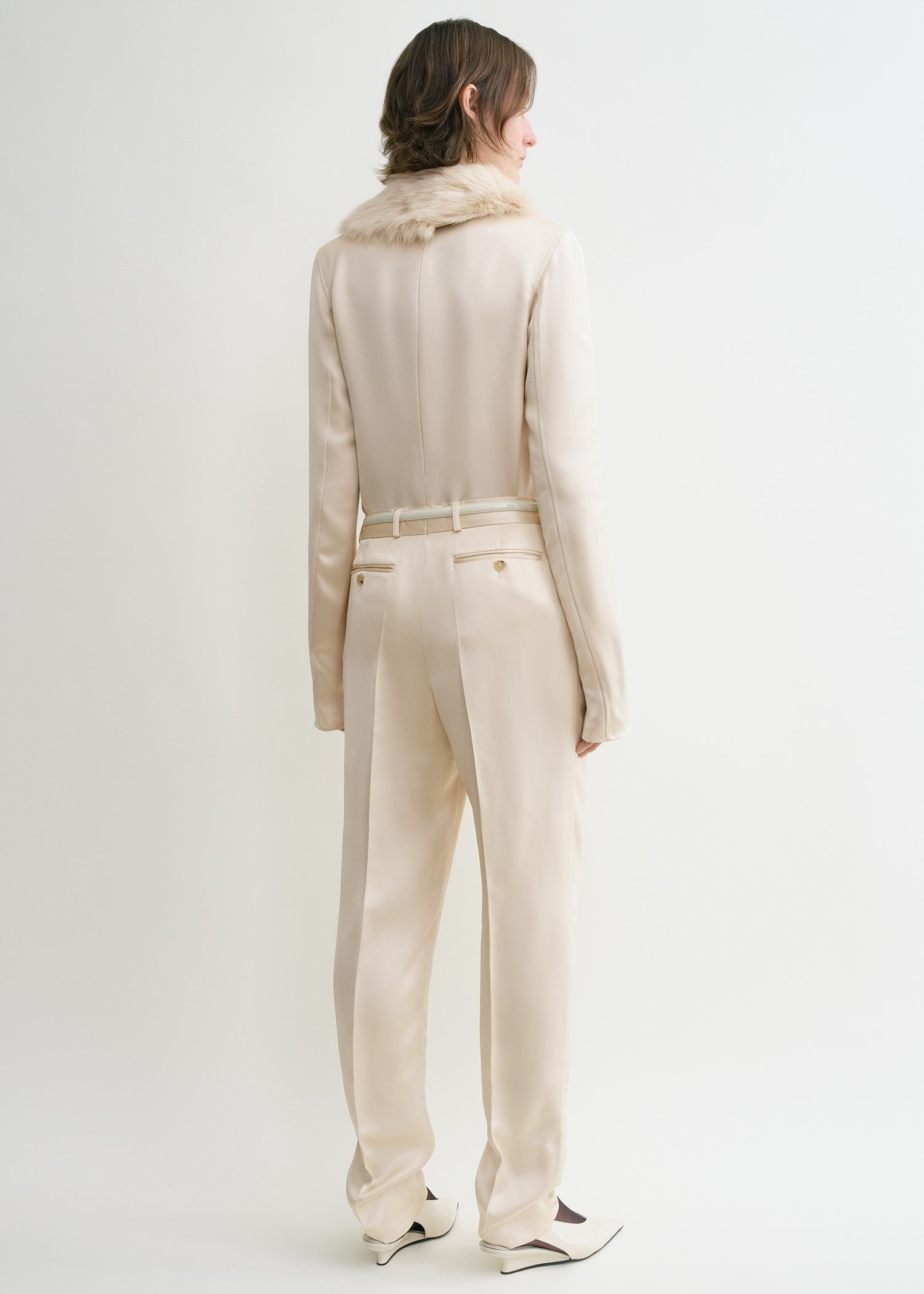 Low-waist satin trousers ecru - 4